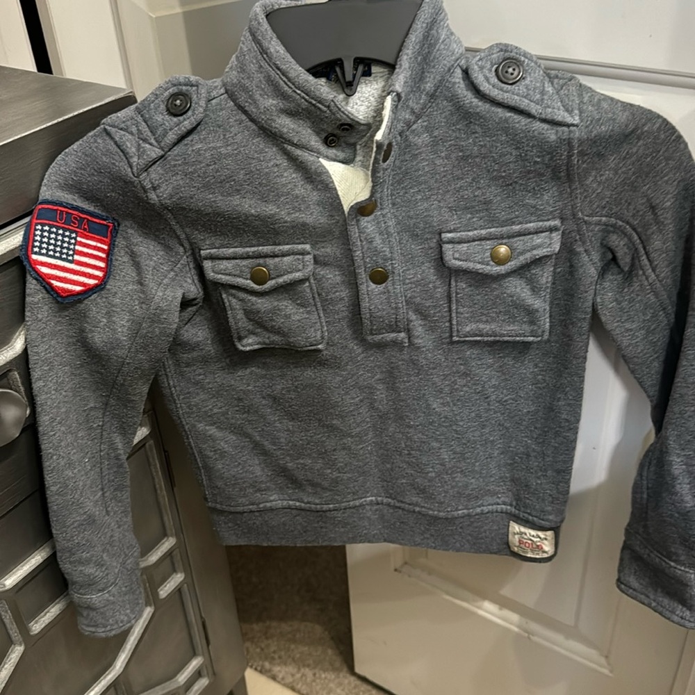 Boys Polo Ralph Lauren pullover sweater. Grey in color, size 5.